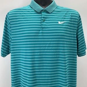 Nike Dri Fit Golf Polo Shirt Mens Adult 2XL Large Teal Striped Performance